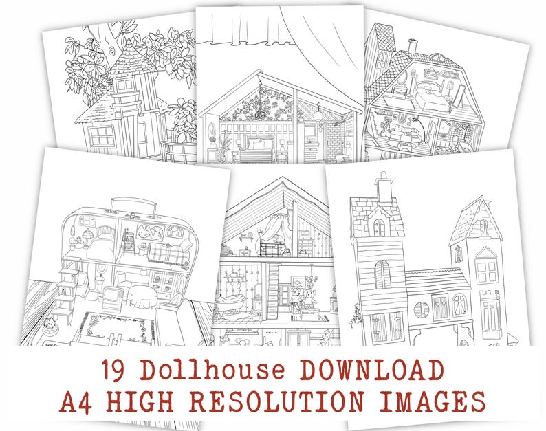 Dollhouse Coloring Book: Printable House Coloring Pages (digital ...