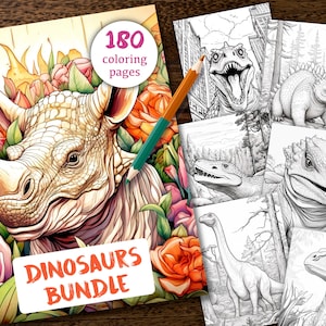 180 Dinossauros para colorir, páginas para colorir de dinossauros para imprimir para adultos, livro de colorir digital de dinossauros para imprimir, dinossauro para colorir