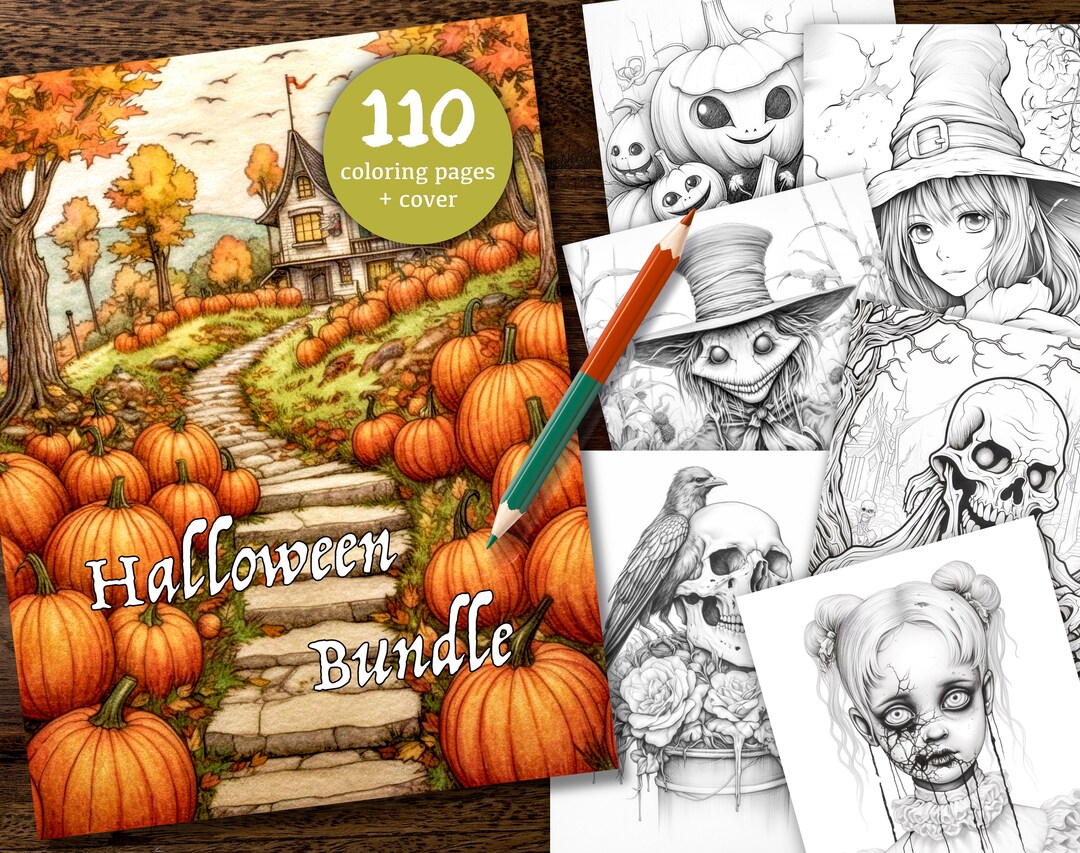 110 Halloween Coloring Book Bundle: Gothic, Creepy, Witch (PDF) - Etsy