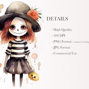 Watercolor Halloween Clipart: Witch, Ghost, Bat (PNG, JPG, Commercial Use)