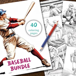 Libro para colorear de béisbol, páginas para colorear para adultos: 40 hojas para colorear, libro para colorear digital, hojas para colorear para imprimir o hacer tú mismo