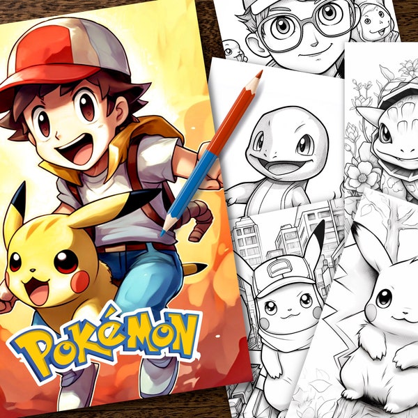 Pages à colorier Pokémon - 50 feuilles de coloriage imprimables Pokémon pour les enfants - TÉLÉCHARGEMENT NUMÉRIQUE - Pages à colorier pour les enfants