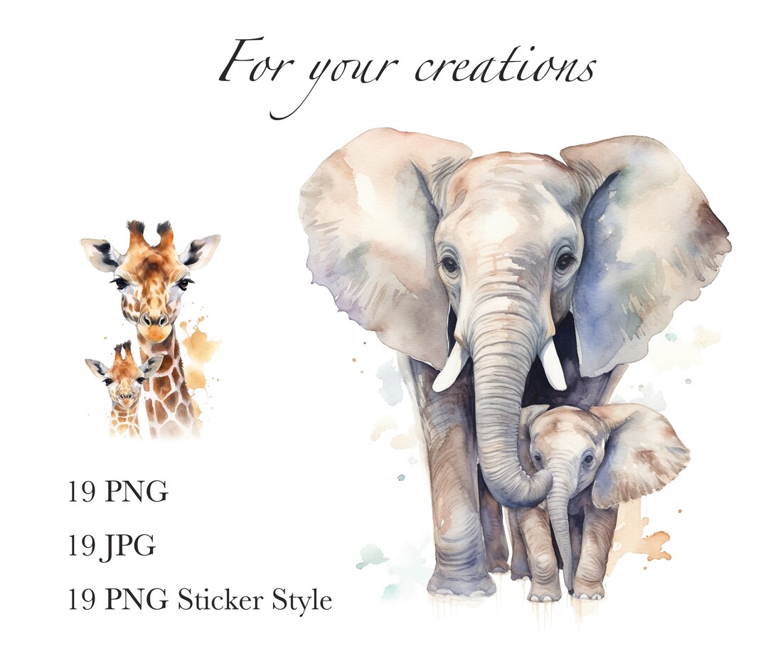 Watercolor Baby Animals PNG Clipart Bundle: Nursery Decor (commercial ...