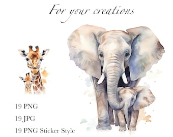 Watercolor Animals PNG Bundle - Whimsical Baby Animals Clipart for Nursery Decor Baby Shower Birthday Sublimation - Commerical Use