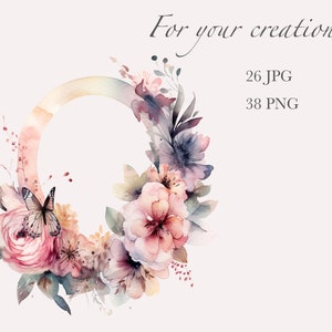 Acuarela Floral Alfabeto Letras Clipart PNG Conjunto de Cuadros Florales Inscripciones Campo Flores Niños Alfabeto 26 Floral Letras Clipart