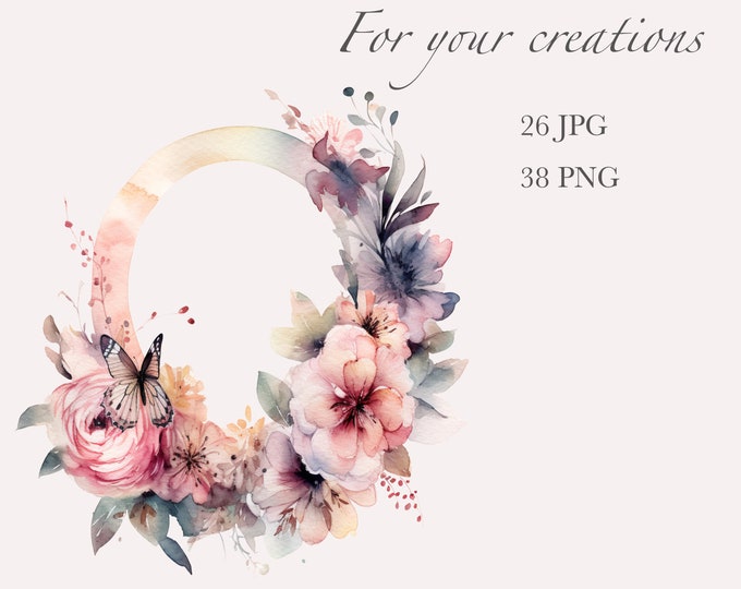 Aquarell Blumen Alphabet Buchstaben Clipart PNG Set von Blumenbildern ...