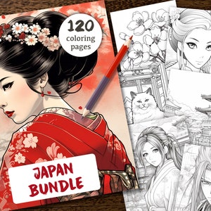 Libro para colorear de Japón, Páginas para colorear para adultos, 120 hojas para colorear, Libro para colorear digital, DIY/Imprime tus propias hojas para colorear, Mundo japonés