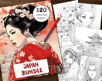 Japan Coloring Book: 120 Japanese World Coloring Pages (Digital Download)