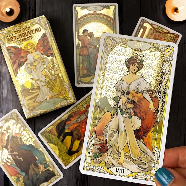 Tarot cards deck - Golden Art Nouveau Tarot - 78 cards and Guide Book - GOLD EDITION!