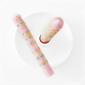 Rod candles kaleidoscope &#39;pink&#39;, country style candles with dots, unique candle art