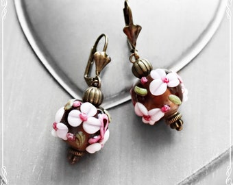 Romantic earrings 'flowers', lampwork earrings flowers