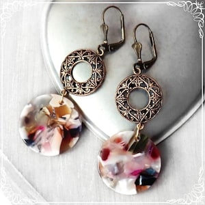 Light earrings &#39;Colorful like life&#39;, acetate ornament Art Nouveau earrings, Art Deco ear jewelry unique