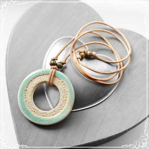 Art Nouveau necklace &#39;Endless&#39;, Art Deco ceramic pendant ring