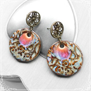 Art Nouveau earrings &#39;Ornament&#39;, ceramic jewelry floral