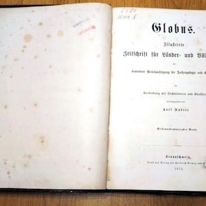 Globus (1875). German Encyclopedia with Illustrations, 2 Volumes, Old Script