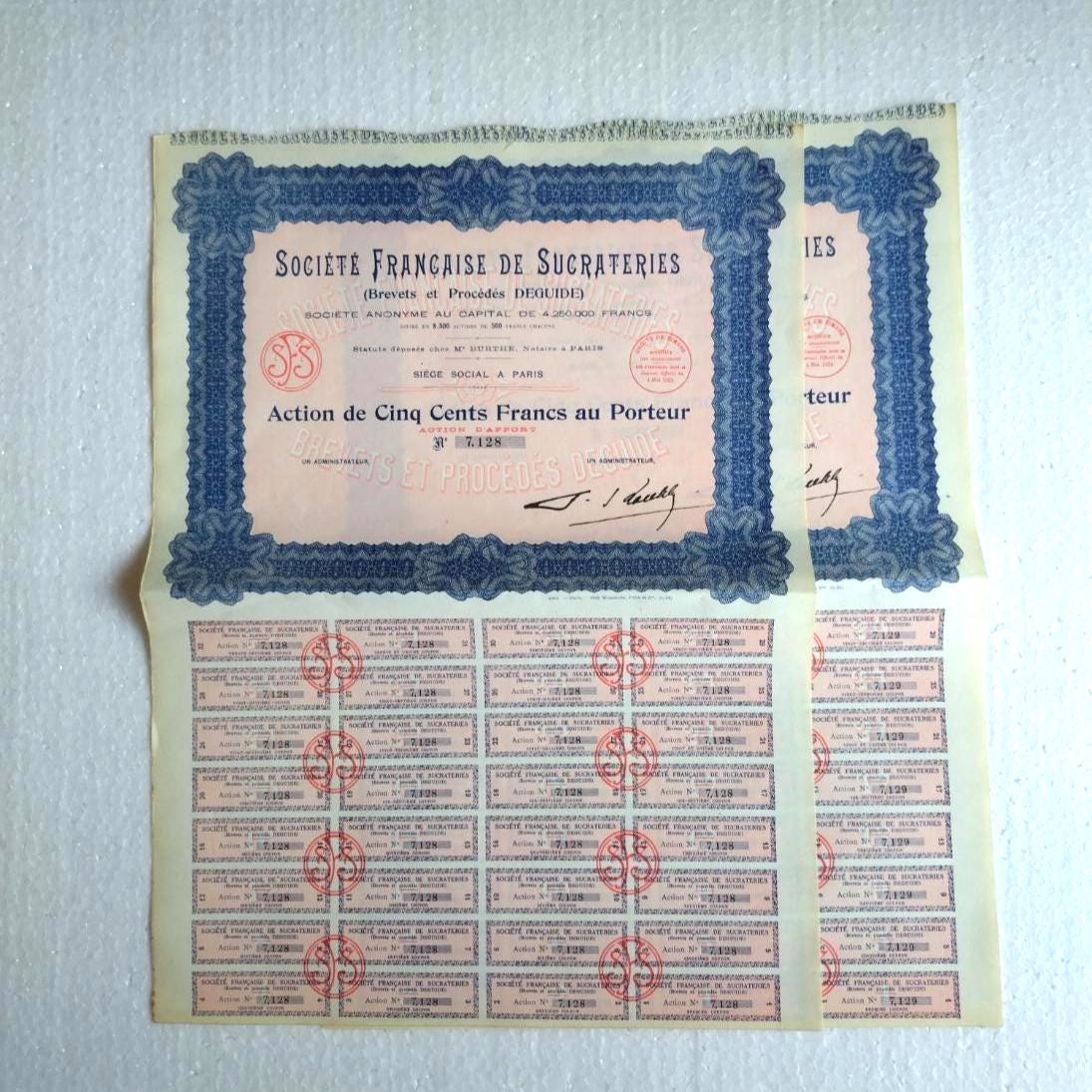 1924 年フランス製糖業株券: Société Française de Sucrateries - Etsy