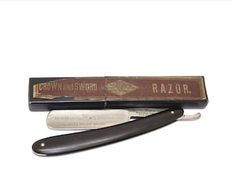 Vintage Solingen Rasiermesser ERN 1166 Crown and Sword Germany Hohlboden Barber Rasiermesser mit Box