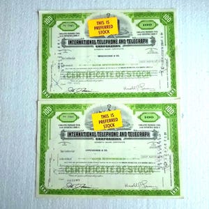 International Telephone and Telegraph Corporation – Vintage 100 Share Stock Certificate