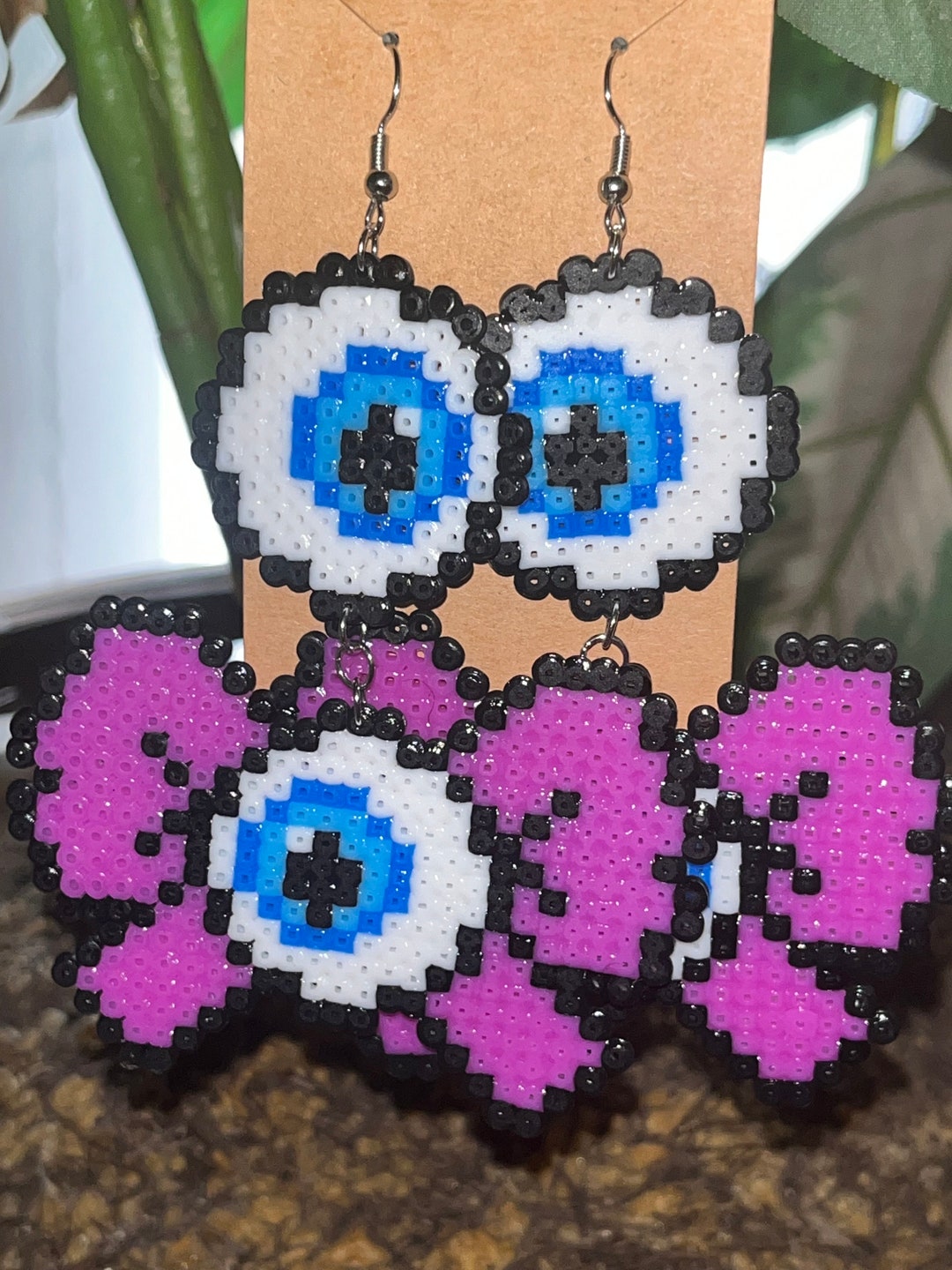 Eyeball With a Bow Perler Bead Earrings Etsy