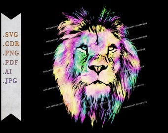Printable Lion gift Lion King Wall Art Colorful Lion Head Big cats Wildlife Savannah Instant Download Lion decor Watercolor Portrait