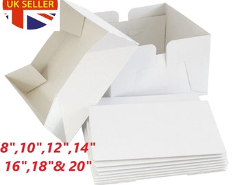 White Cake Boxes with Lids 8",10",12",14,16 & 18" inch for Wedding, Birthday Parties