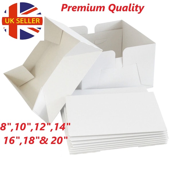 White Cake Boxes with Lids 8",10",12",14,16 & 18" inch for Wedding, Birthday Parties