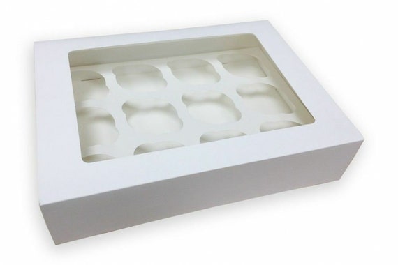 JEUIHAU 50 Pack 6 Hole White Cupcake Boxes, Cupcake Boxes with Window