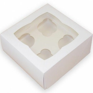 4 Hole White Cupcake Boxes Clear Windowed with Removable Tray
