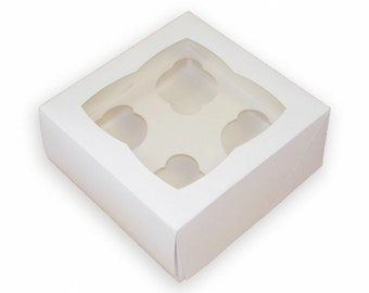 4 Hole White Cupcake Boxes Clear Windowed with Removable Tray