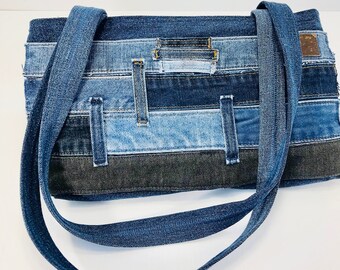 DENIM Jeans Pocket Denim Pouch with Silver /& Rhinestones BLING Denim Purse Two Pocket Zipper Pouch STARS Fabric Lining Upcycled Jeans