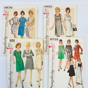 Vintage Simplicity Sewing Patterns from 1965 for Ladies Dresses Nos. 5878, 5915, 6114, 6216