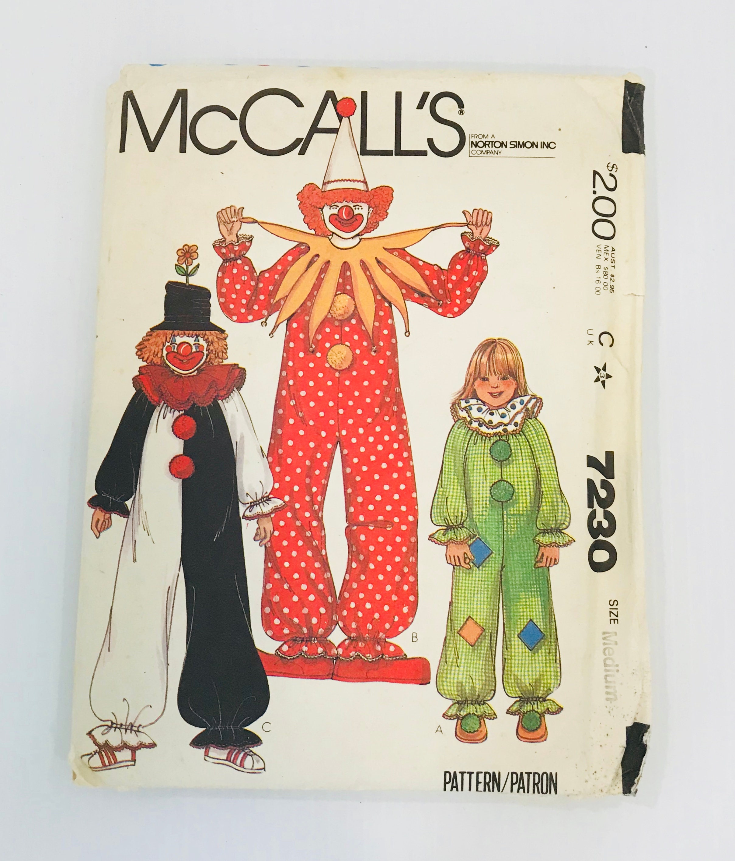 McCalls Sewing Pattern 7230 Clown Costume Circus Clown Etsy