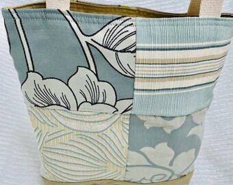 Coastal Breeze Upcycled Tote Bag Purse Made from Home Decor Fabric Samples