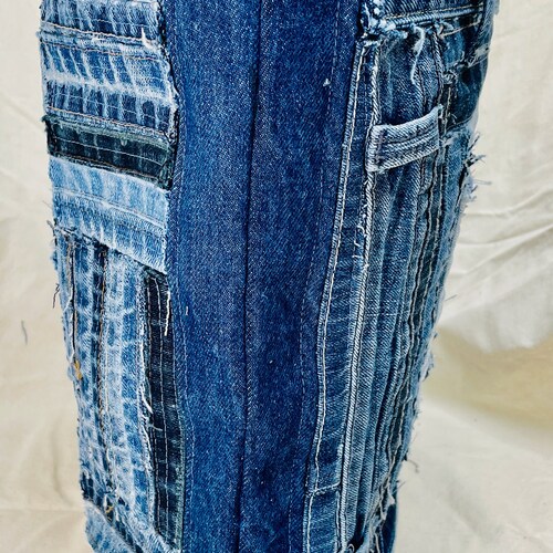 Split Personality Upcycled Recycled Large Denim Jean Handbag Purse shops Made from Jeans and Jean Hems and Waistbands