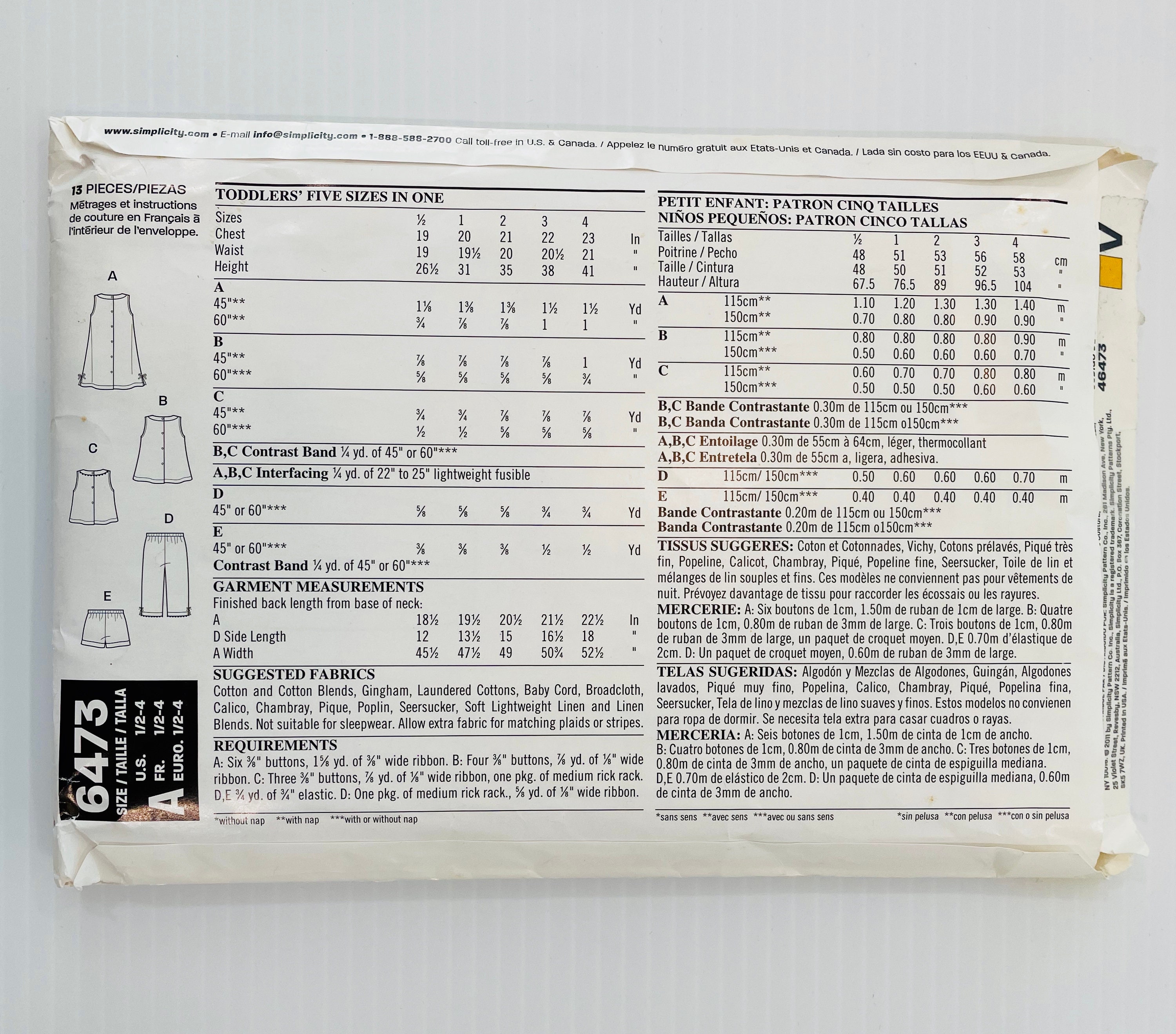 Sewing Pattern Butterick 4281, New Look 6473, Simplicity 1722, Girls ...