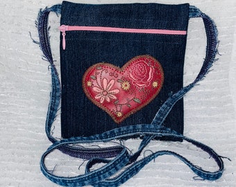 Upcycled Recycled Jean Denim Unlined Zipper Bags, Purses, Handbags, Cross Body Bags, Shoulder Bags