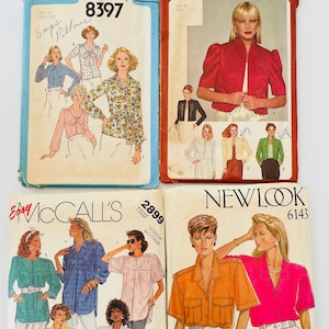 Vintage Sewing Pattern Simplicity 8397, 9637, McCalls 2899, New Look 6143, 1970s and 1980s Blouse Patterns