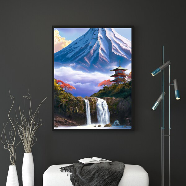 Mount Fuji from Lake Yamanaka - LEINWANDDRUCK, Ukiyo-e, Otsuki Plain Kai Province Print, Japan Wall Art, Ukiyo-e, Art Print Oil Painting