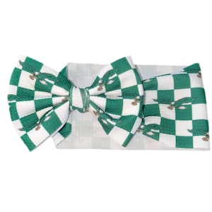 Philadelphia Eagles Headwrap Bows|Go Birds Baby Bows| Eagles Inspired Toddler Bows | NFL inspired Print | infant/toddler/girls/adult bows Green Checker Birds
