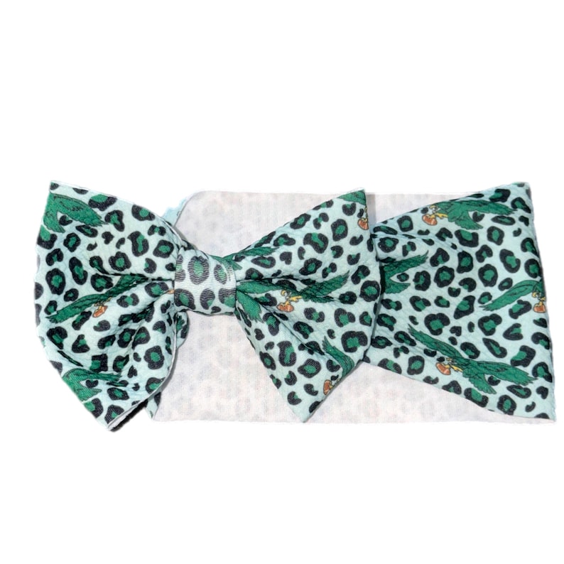 Philadelphia Eagles Headwrap Bows|Go Birds Baby Bows| Eagles Inspired Toddler Bows | NFL inspired Print | infant/toddler/girls/adult bows Green Cheetah Birds