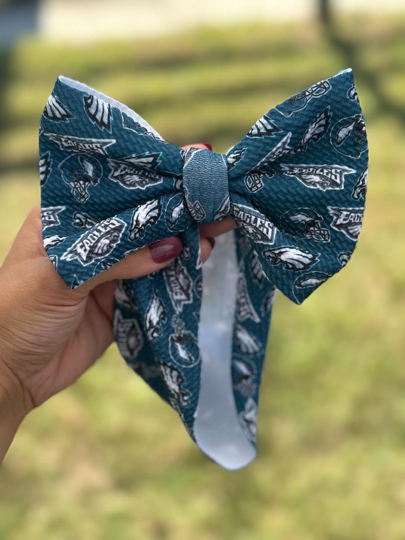 Philadelphia Eagles Headwrap Bows|Go Birds Baby Bows| Eagles Inspired Toddler Bows | NFL inspired Print | infant/toddler/girls/adult bows All Midnight Green