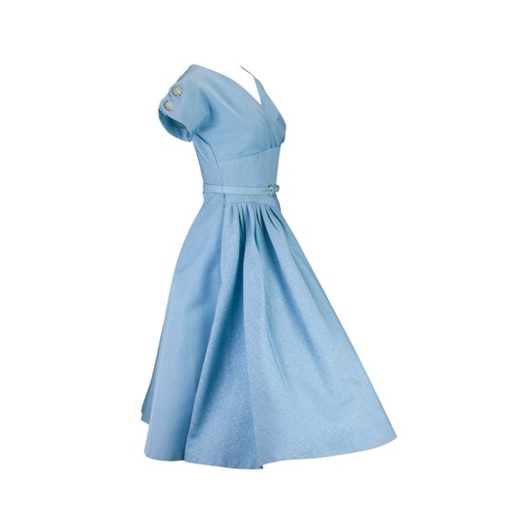 Vintage 1960's Blue Cocktail Party Dress Fancy Bu… - image 5