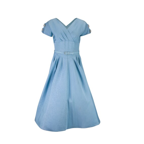 Vintage 1960's Blue Cocktail Party Dress Fancy Bu… - image 4