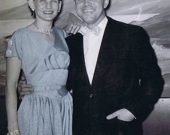 Vintage 1960's Blue Cocktail Party Dress Fancy Button Swirls Belt