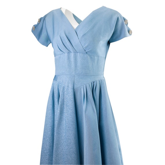 Vintage 1960's Blue Cocktail Party Dress Fancy Bu… - image 6