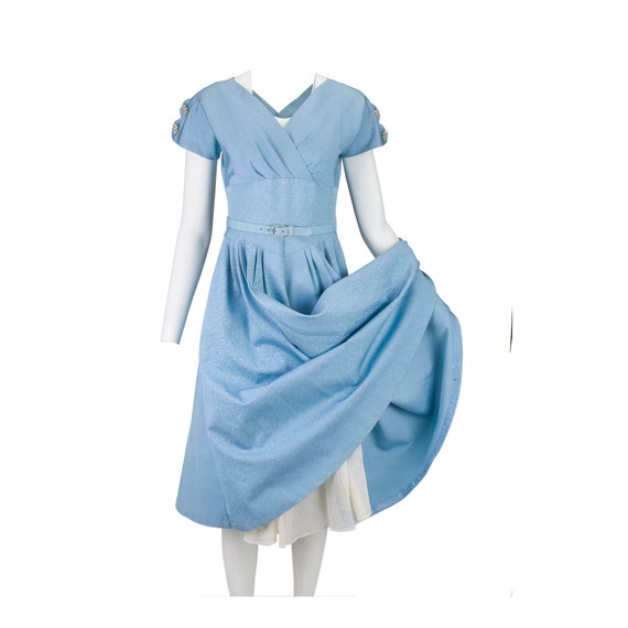 Vintage 1960's Blue Cocktail Party Dress Fancy Bu… - image 3