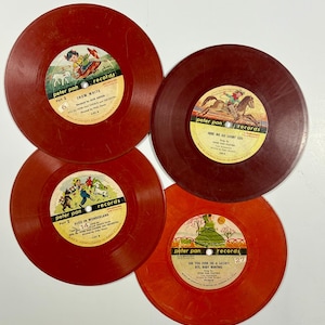 Vintage Children Peter Pan Records Set of 4 Red