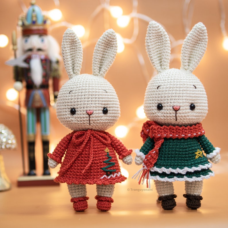 Tranguyenami PDF-BESTAND Gehaakt konijnenmeisje versie met twee lagen Amigurumi haakpatroon Gehaakt speelgoed Engels/Español/Portugees afbeelding 6