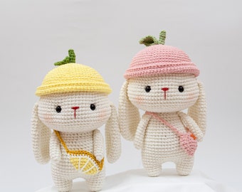 Tranguyenami - (fichier PDF) lapin au crochet (citron/pêche) - modèle au crochet - jouet au crochet - modèle amigurumi - modèle anglais