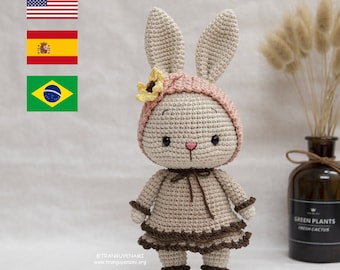 Tranguyenami- (FICHIER PDF) Crochet Bunny Girl (version deux couches)- Patron au crochet Amigurumi- Jouet au crochet- Anglais/Español/Portugais